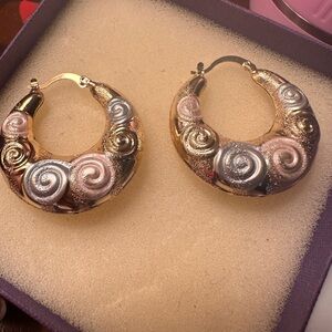 Elegant Gold and Silver Swirl Hoop Earrings